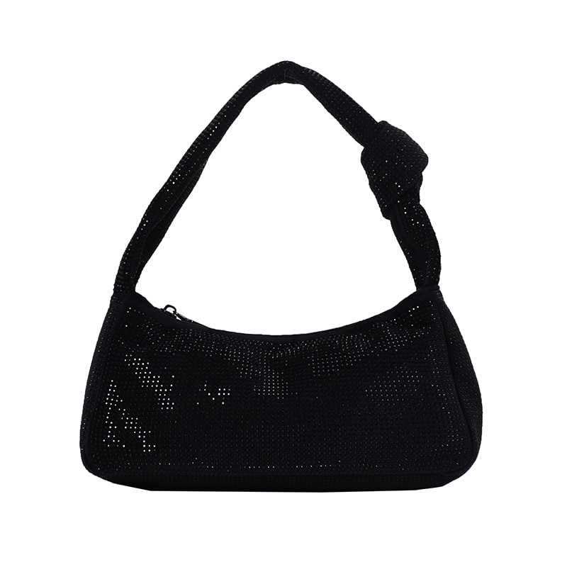 Bolsa feminina bolsa 2020 bling design de couro macio embraiagens retro pequenos sacos de ombro para mulher axila bolsa feminina bolsas: Black handbag