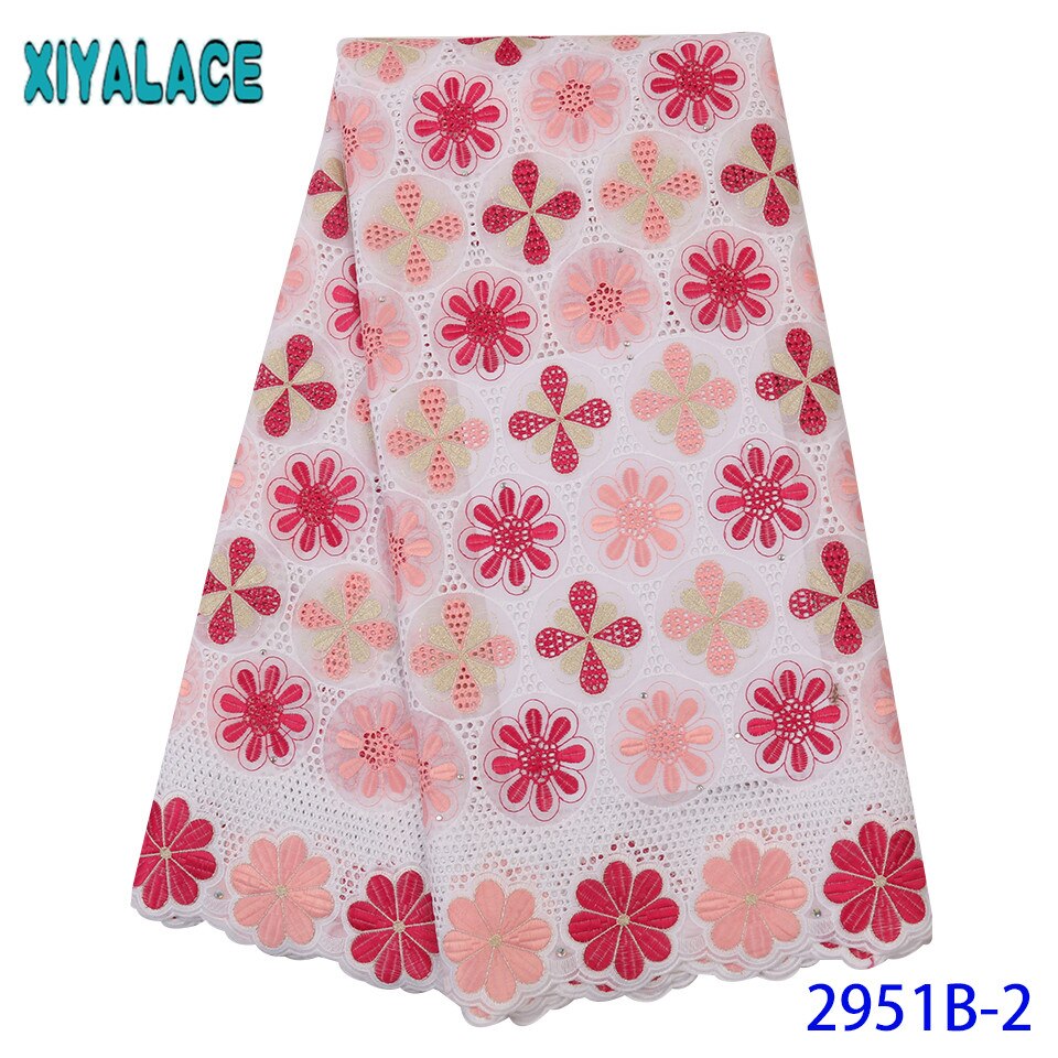 Oranje en witte katoenen kant stof, kant stijlen nigeria, geborduurde stoffen met stones voor jurken KS2951B-5