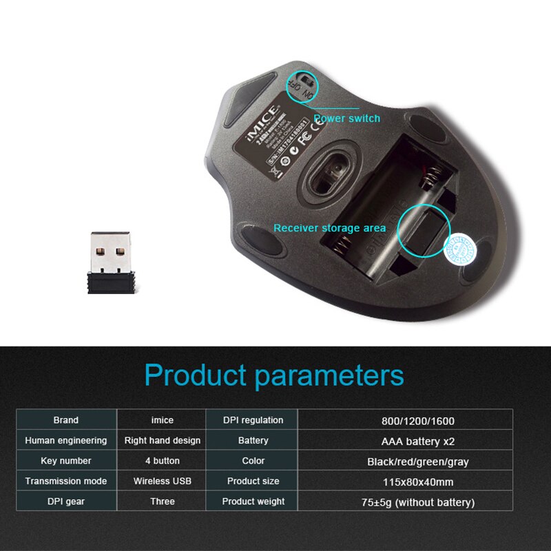 Imice usb draadloze muis 2.4 ghz ergonomische muis voor laptop pc muis 2000 dpi verstelbare usb 3.0 ontvanger optische computermuis