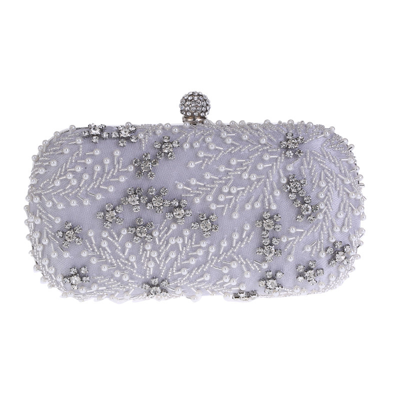 Women's Clutch Bag Crystal Pearl Clutch Purse Luxury Handbag Embroidery Evening Bag Wedding Bag for Bridal Shoulder Bag ZD1529: Silver