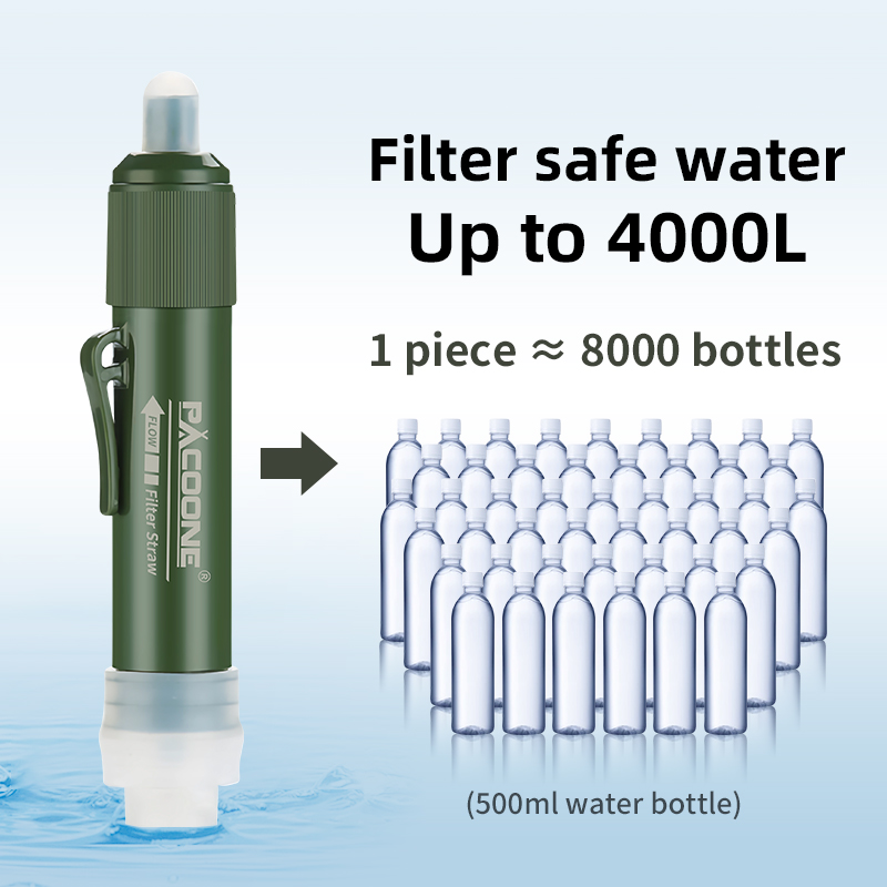 Pacone mini camping waterfilter rietje tup koolstofvezel waterzak voor overleving of noodvoorraden