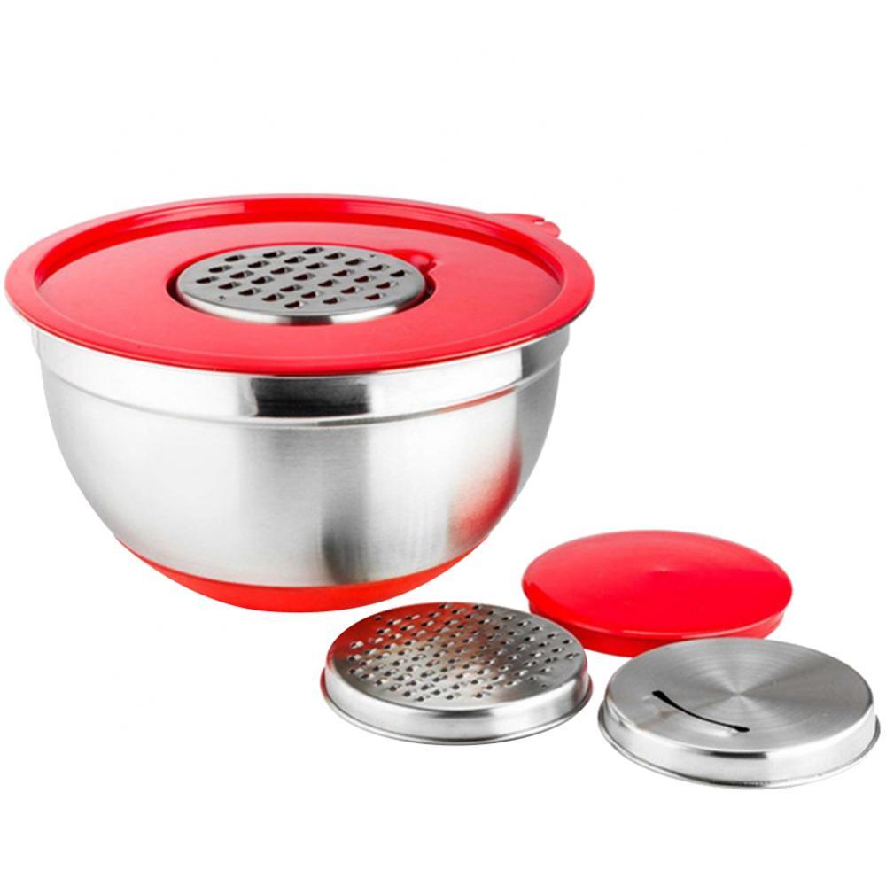 Mixing Bowl Stainless Steel Container Kitchen Tool Lid Grater Cake Salad Food: Bowl Lid Grater 16cm