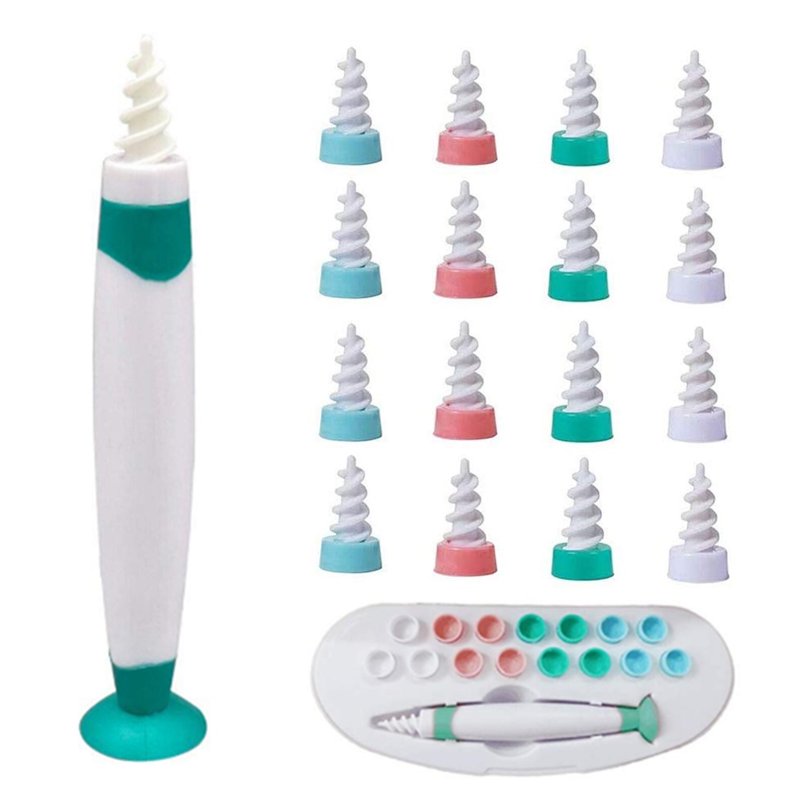 Earpick Spiral Ear Wax Earwax Remover Cleaner with Suction Cup Handle and Soft Replacement Heads for Home Ear Care Supplies: Green