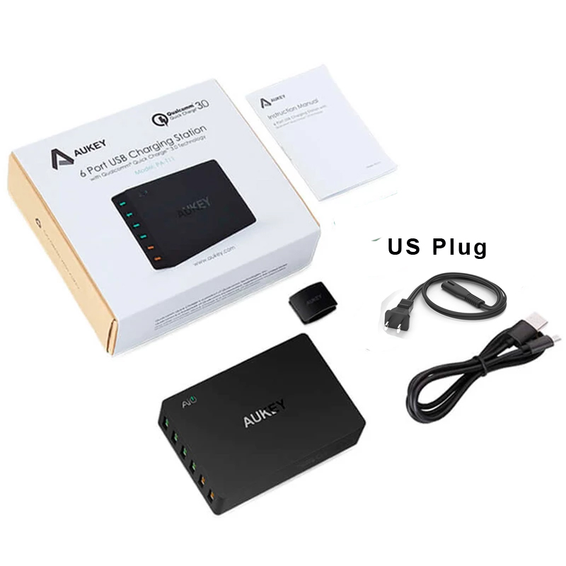 AUKEY Pa-T11 6 USB Hafen 60W Schnelle Zauberstab Ladegerät EU UNS UK Stecker Ladung Bahnhof Qualcomm schnell aufladen 3,0 Schreibtisch Ladegerät