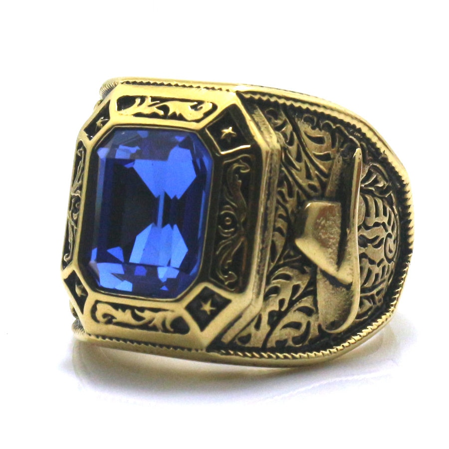 Mens Boys 316L Stainless Cool Golden West Cowboy Blue Green Stone Newest Ring