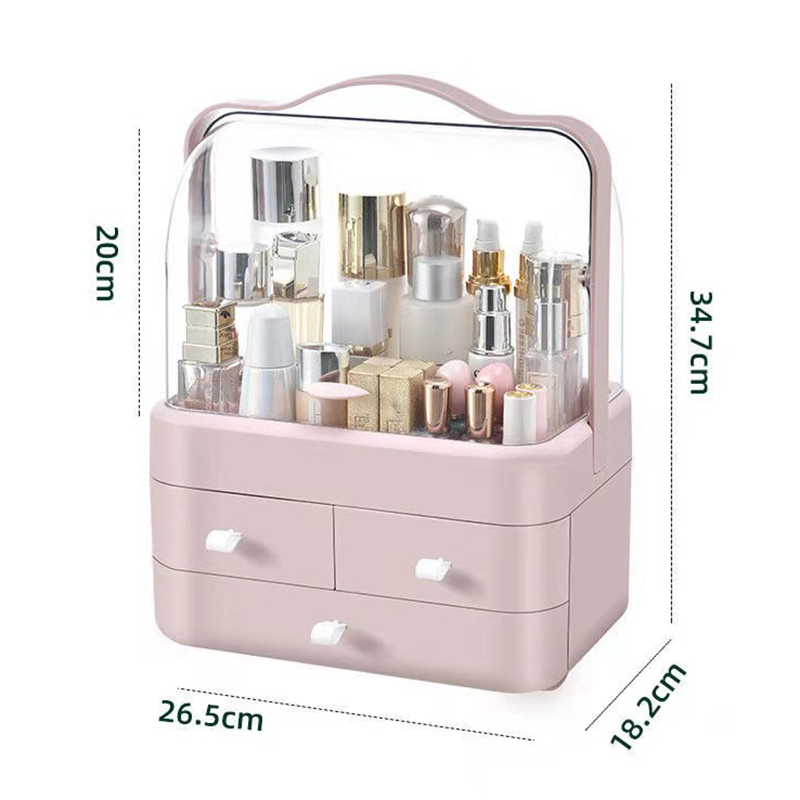 Cosmetic Organizer Countertop Organizer For Dresser With Lid And Drawer Countertop Waterproof And Dustproof Skin Care Organizer: Pink