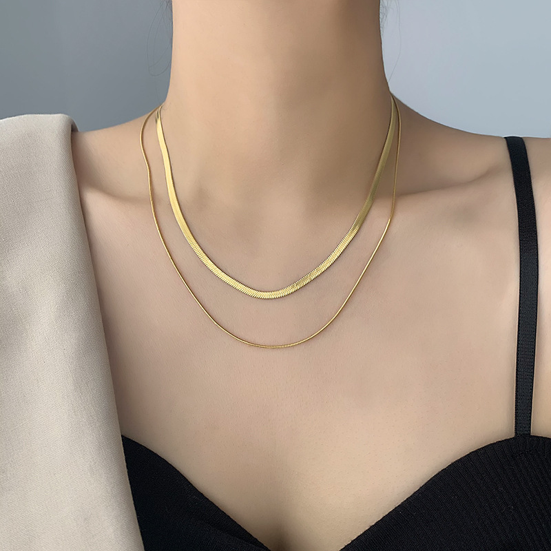 Double Layer 120cm Snake Chains Neckalce for Women Stainless Steel Long Sweater Necklaces Chaoker Jewelry: Dark Gold