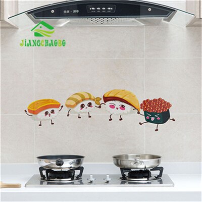 Transparent Self-adhesive Paper Stove High Temperature Resistant Oil Paste Kitchen Tile Oil Waterproof Stickers Fume Wall Sticke: Funny Sushi