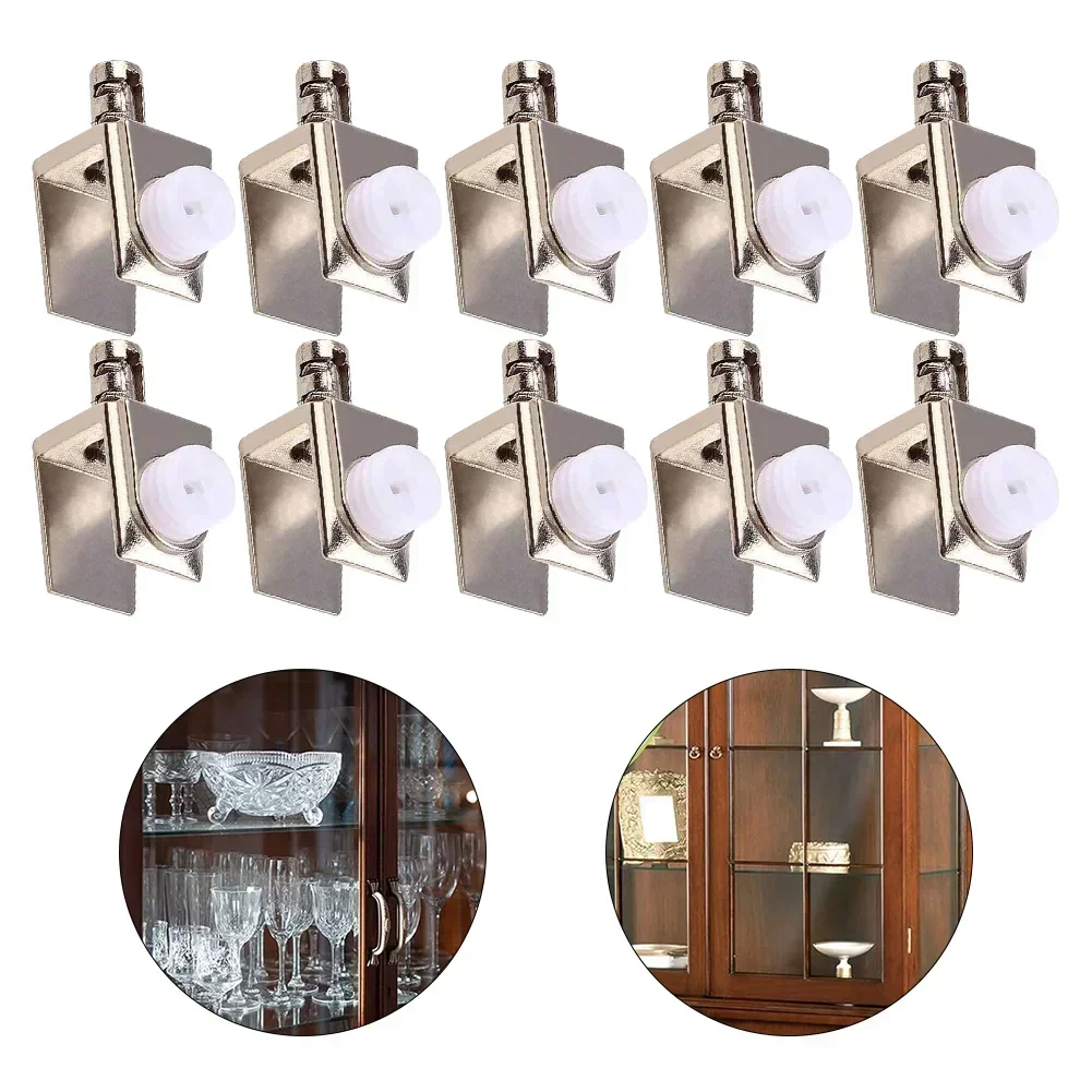 10Pcs Adjustable Glass Clamps Glass Brackets With Pin Wall Mounted Shelf Holders Zinc Alloy Layer Board Glass Clip Shelf Clamp
