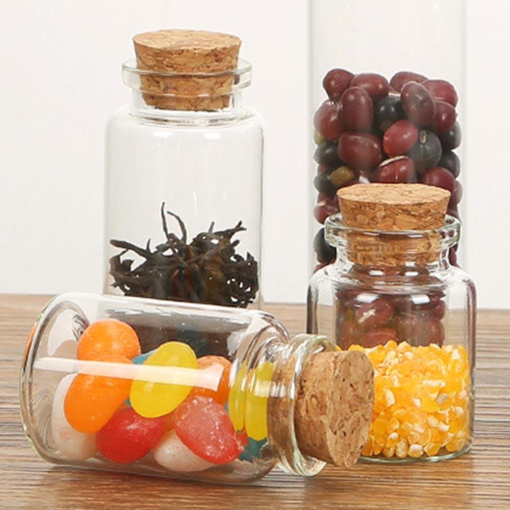 5Pcs 10/15/20/25/30/40/70ml Clear Cork Stopper Wishing Empty Glass Bottle Vials