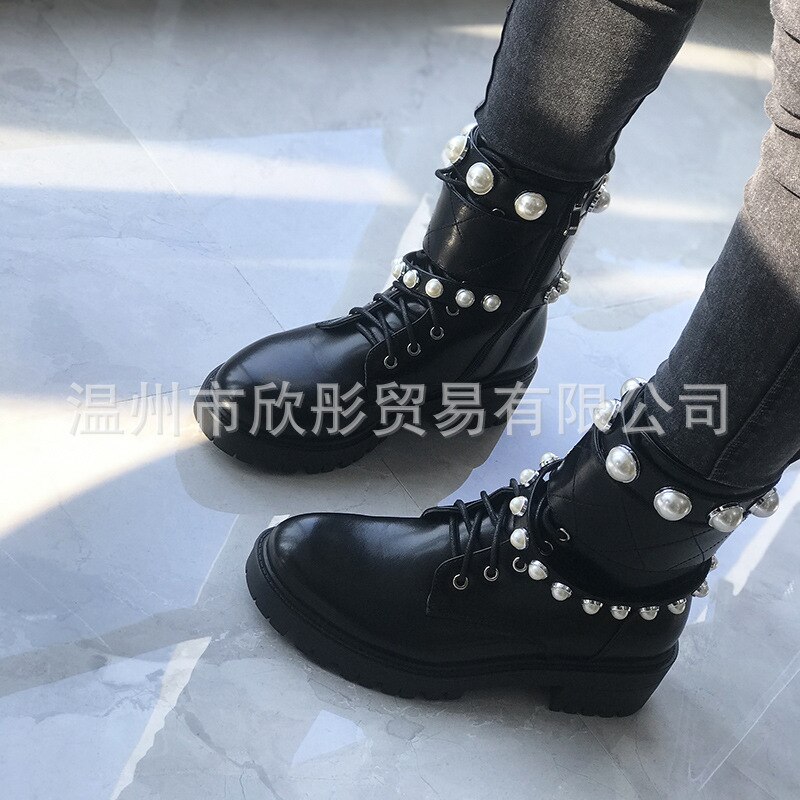 PRETO BRANCO grande taille grande perle bottes chevalier orteil ceinture boucle bottes courtes chaussures pour femmes botte GYY-NC1065