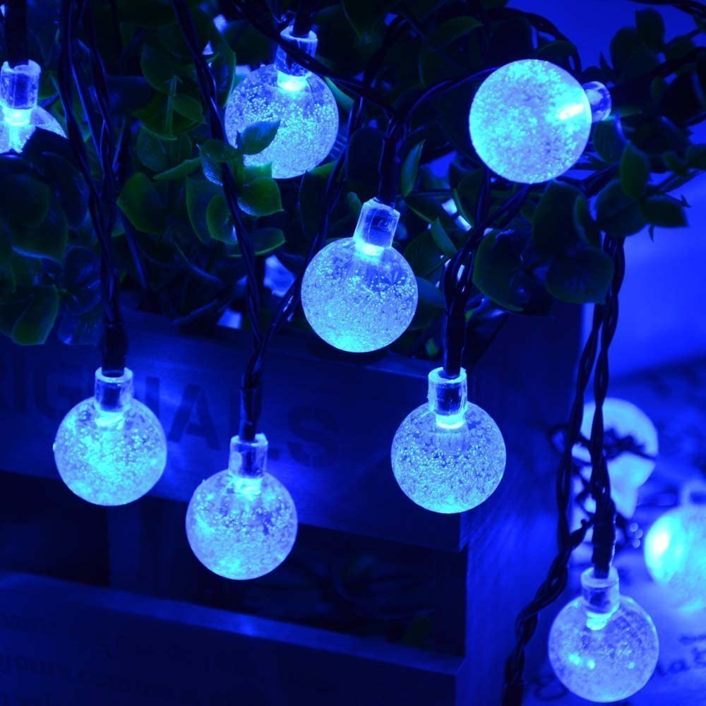 Lampe solaire 5M 20Led boule de cristal Globe luz étanche blanc fée lumière jardin décoration extérieure cordon Led solaire: Bleu / 5Meter 20led