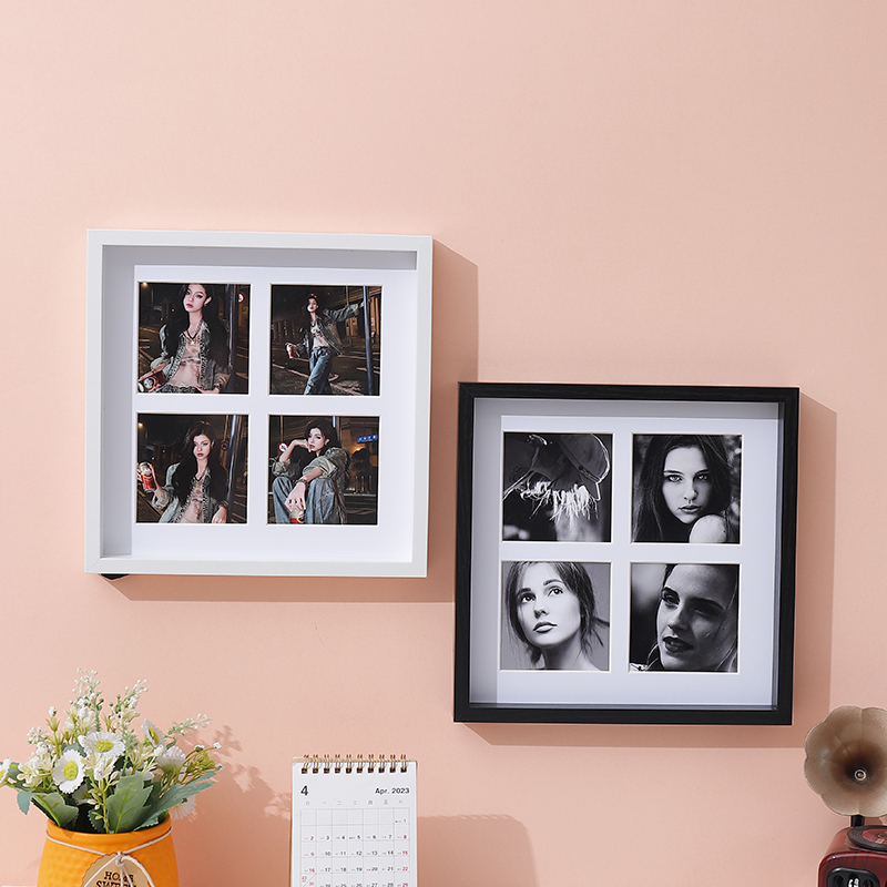 Collage de marcos de fotos de madera con 4 aberturas adecuadas para decoración de pared y mesa, 1 pieza