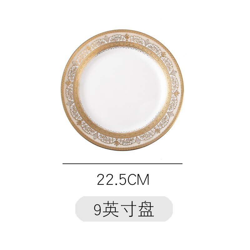 Vaisselle or bord assiette ensemble de luxe cuisine en céramique Restaurant placement nordique Style Steak Western pâtes assiettes Plates: 9 inch plate D