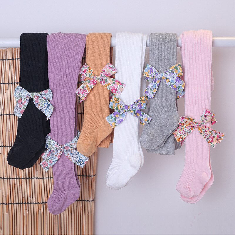 Small Floral Bowknot Baby Girls Tights Spring Soft Cotton Newborn Infant Pantyhose Kids Children Stocking For Girls Dance
