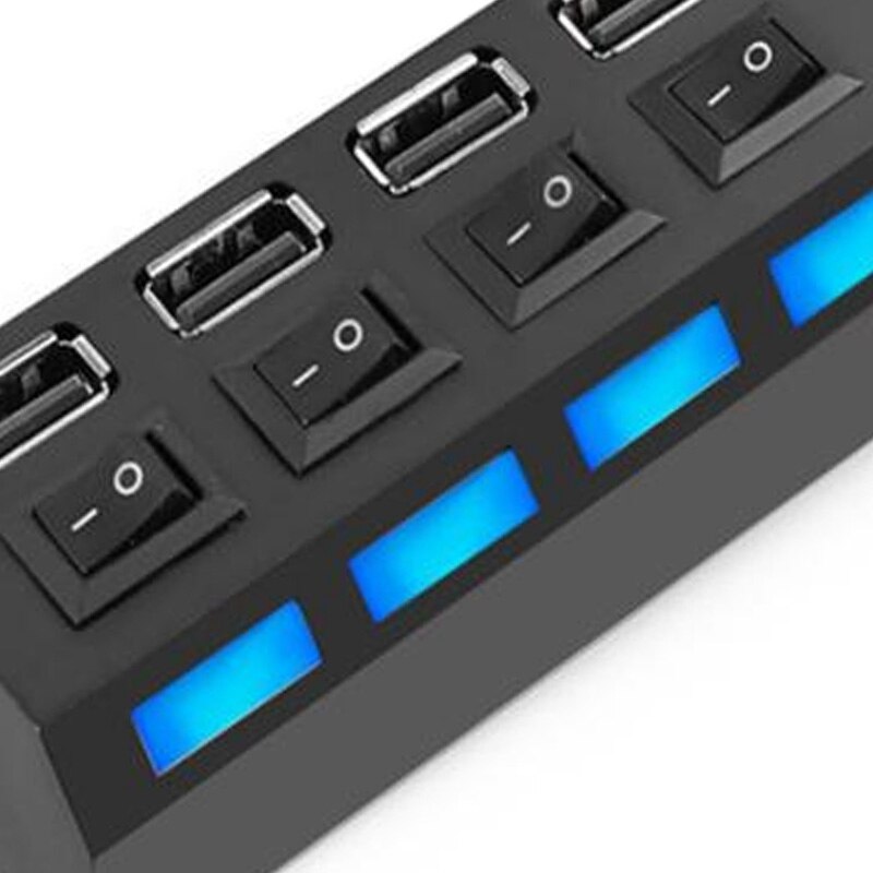 4 Ports Hub USB Répartiteur USB 2.0 Moyeu LED avec 4 Interrupteurs ON/OFF pour Tablette Ordinateur Portable Notebook