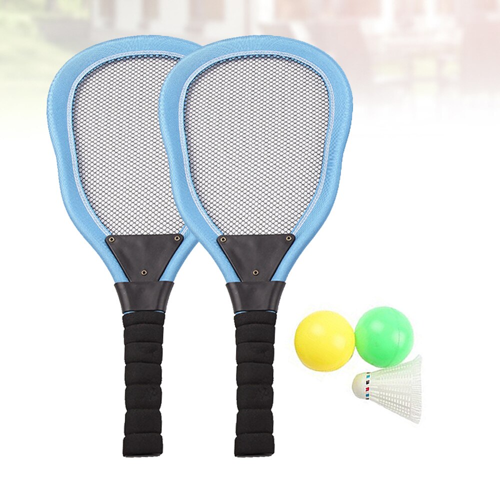 5 stücke Sport kinder Tuch Kunst Tennis Schläger Badminton Strand Schläger Kinder Im Freien Liefert (Rot 2 stücke Schläger + 1pc Badminton: Blue