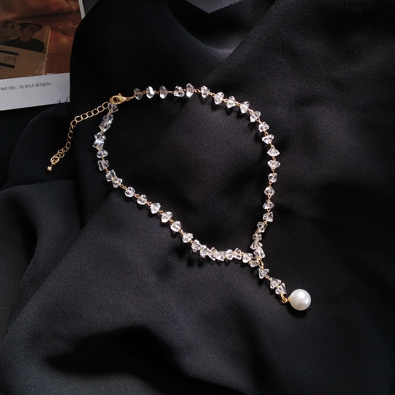 south Korean contracted temperament women necklace crystal pearl necklace female necklace tide female clavicle chain