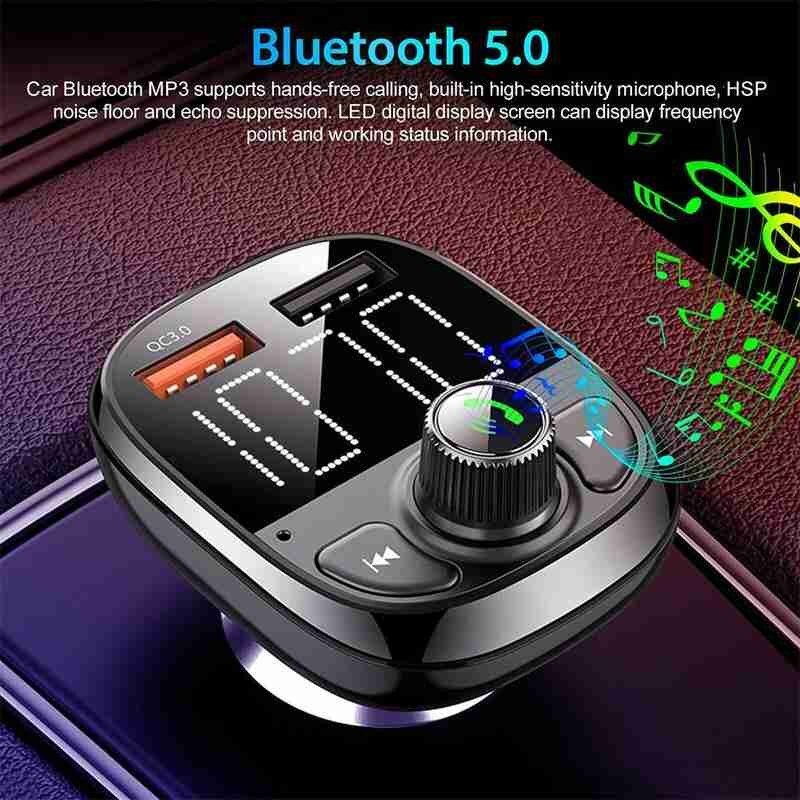 Fm Transmitter Aux Bluetooth 5.0 Dual Usb Car Charger Wireless Handsfree Car Kit Fm Radio Adapter Support Tf Card