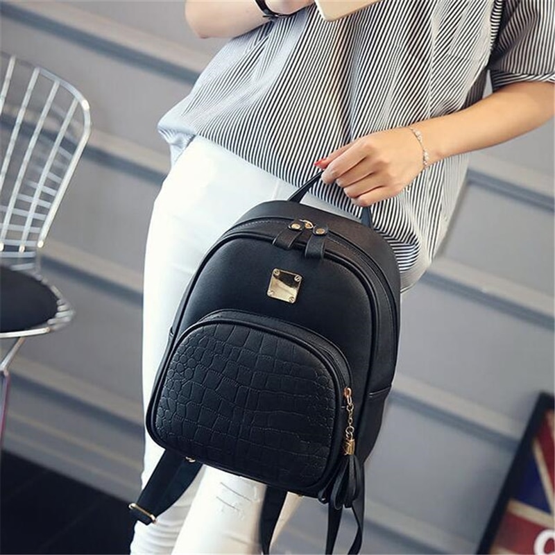 Crocodilo padrão mochila feminina cor sólida casual sacos de escola alta qualidade requintado bonito senhora menina mochila