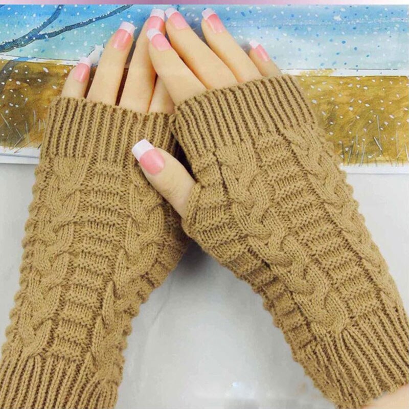 Women Winter Arm Warmers Christmas Cashmere Fingerless Long Gloves Warm Mittens Elbow Thread Knitted Sleeves Heart type Glove: Yellow