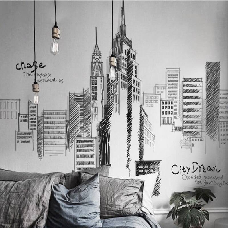 Large Tall Buildings Retro Black Wall stickers Set PVC DIY Mural Art For Living Room Sofa Decoration 3 Size Background Adhesive