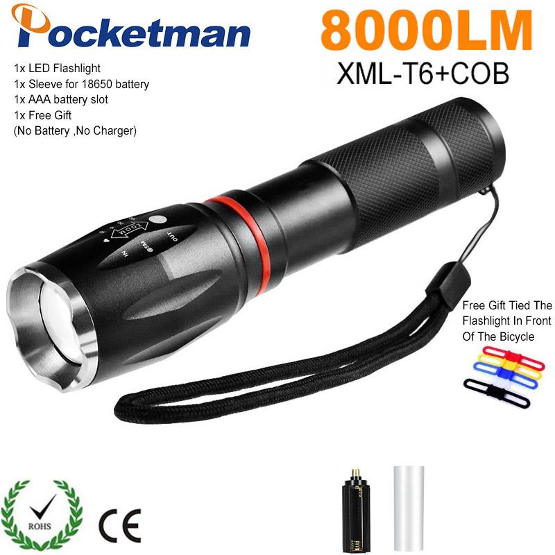 8000 Lumen LED Taktische Taschenlampe T6 + Kolben Laterne Magnetische 6-Modi Wasserdichte Taschenlampe für Notfall mit 18650 batterie ladegerät: A