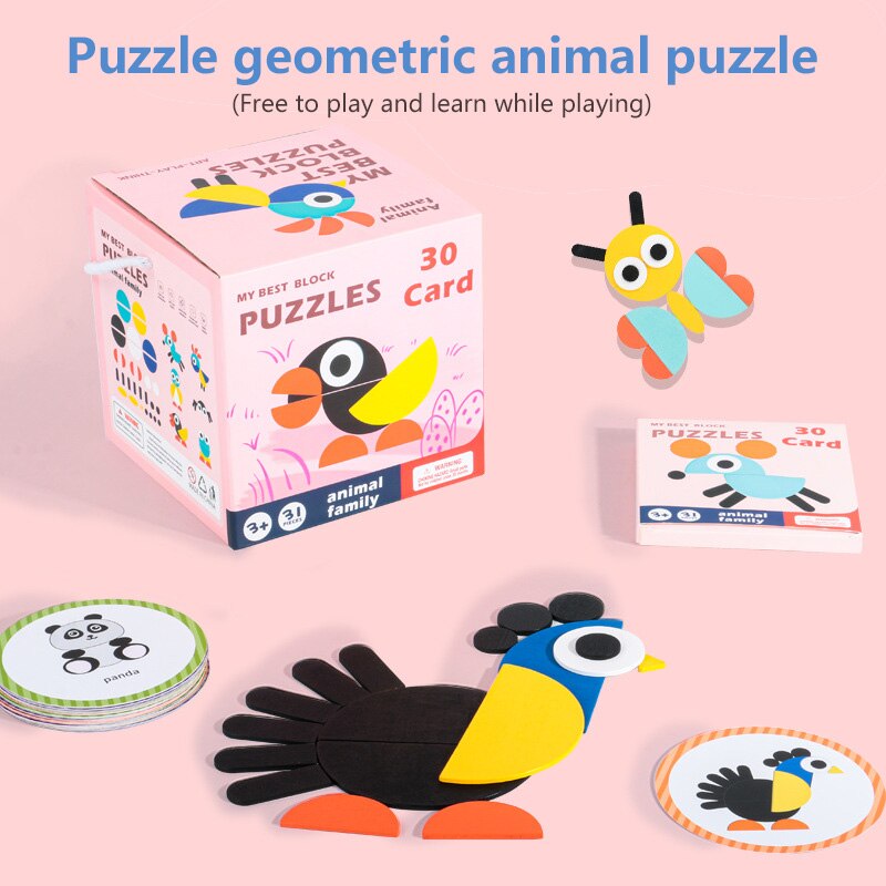 3D Puzzel Grappige Geometrische Dier Puzzel Vroege Onderwijs Puzzel Intelligentie Puzzel Kinderen Houten Speelgoed Bordspellen Speelgoed: 01 61pcs