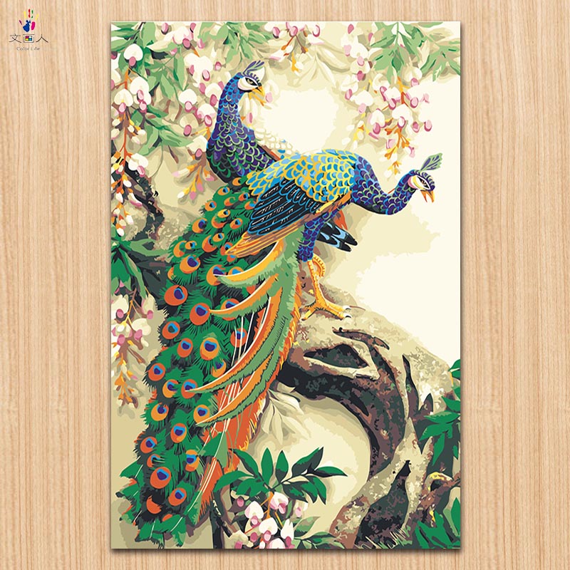 diy paints by numbers chinese Classical peacock pictures paintings by numbers animals on canvas drawing with kits for hoom