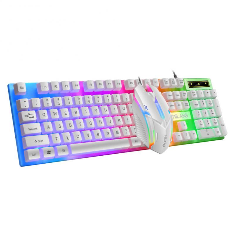 Kabelgebundene Tastatur und Maus mit Regenbogen-Hintergrundbeleuchtung, schwimmende Tastenkappe, stark, verschleißfest, angenehmes Gefühl für das Geschäftsbüro