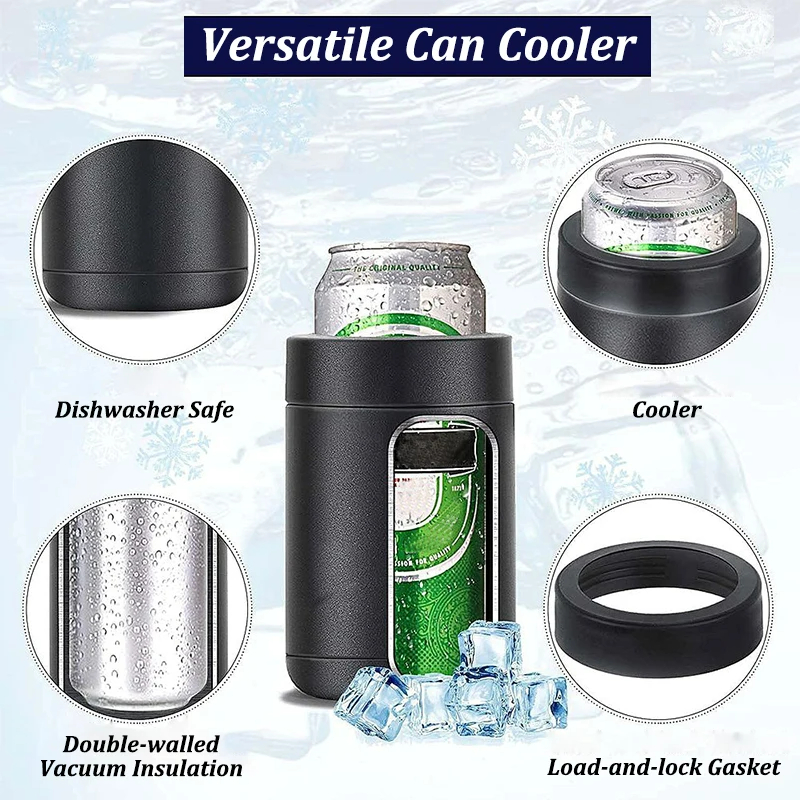 Double Wall Vacuum Insulated Bottle Cola Vacuum Flask 12oz Drink Can Bottle Holder 3 in 1 Stainless Steel Beer Tank with Opener