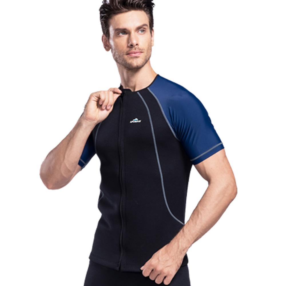 Vrouwen En Mannen Wetsuit Top, 2 Mm Neopreen Leica Stiksels Wetsuit Jas Korte Mouw Ritssluiting Wetsuit Shirt Voor Duiken Snork: 126men-heiqing / L