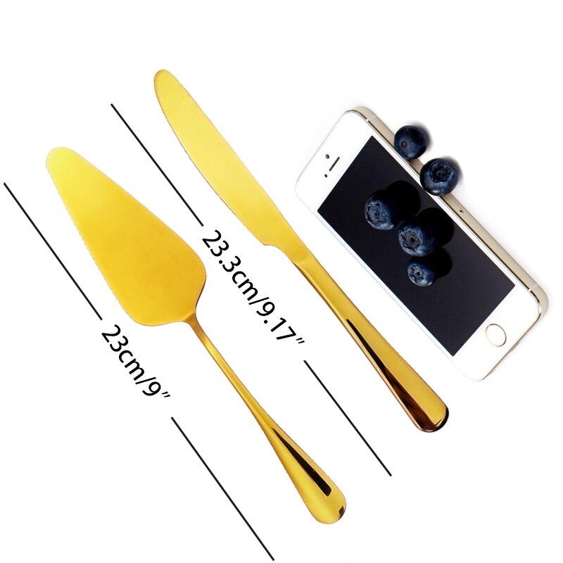 Small Rose Gold Wedding Cake Shovel Knife Set 9&#39;&#39; 23cm Rainbow Cake Server Transfer Black Cutlery Silver Dessert Muffin Cutlery