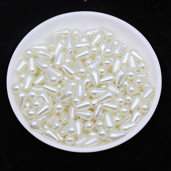 100p 6x10mm gouttelette ABS Imitation perle entretoise perles en vrac pour collier de perles bricolage boucle d'oreille fabrication de bijoux fournitures: pearl white