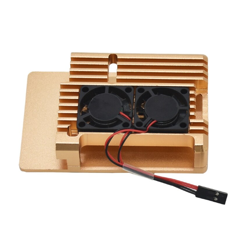 for Raspberry Pi 4 4B Aluminum Case Enclosure CNC Cover with Heatsink Cooling Dual Fan for Raspberry Pi 4 Model B: Gold