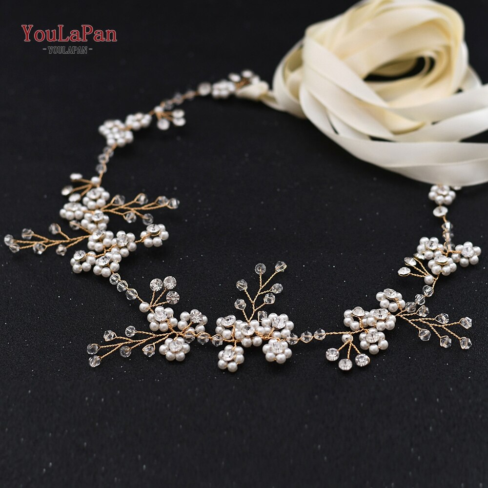 TOPQUEEN SH129 Goldene Hochzeit Kleider Gürtel Womens Perle Gürtel Kristall Braut Schärpe Hochzeit Gold Gürtel mit Perlen Dünne Braut Gürtel: Elfenbein Schleife
