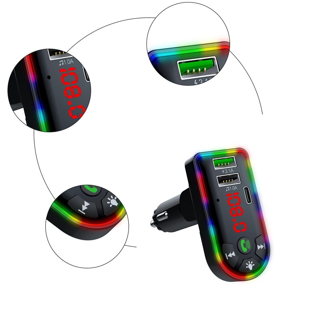 F7 kabellose autolautsprecher mit bluetooth, 5.0 mp3- chip-player, ambientebeleuchtung, usb-stick-kartenleser und stoßfestem player