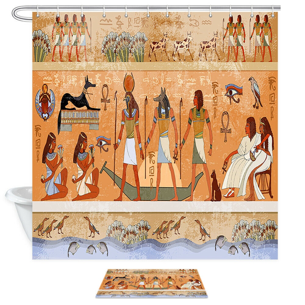 Oude Egypte Muurschildering Retro Stof Douchegordijn Badkamer Waterdicht