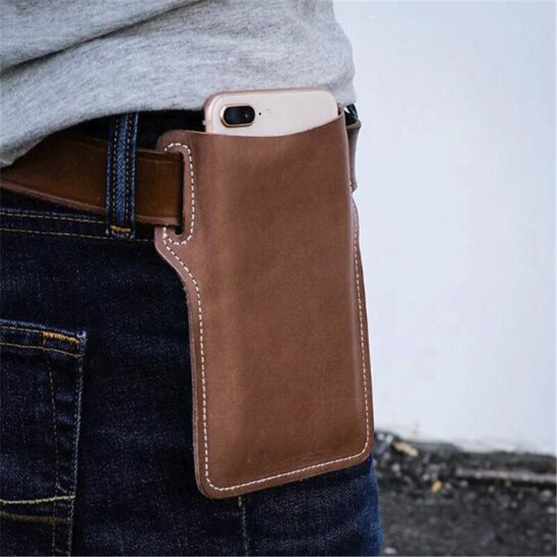 Mænd mobiltelefon loop hylster sag bælte talje taske rekvisitter læder taske telefon tegnebog