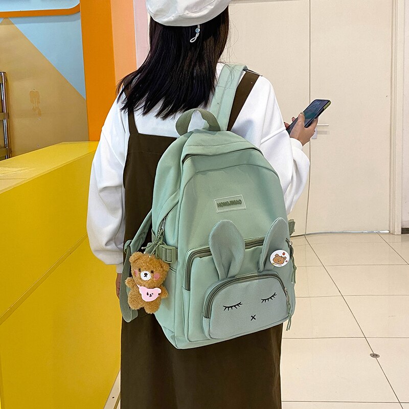 Zaino coniglietto carino da donna 3D zaino da coniglio addormentato impermeabile coreano per zaini animali stile Preppy per studenti adolescenti