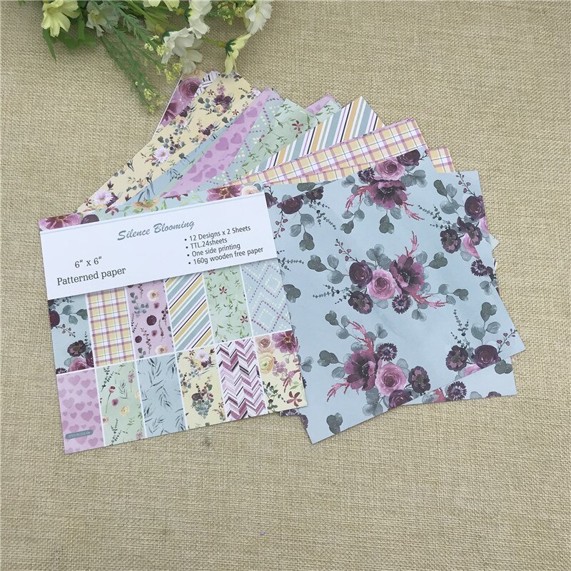 24 sheets 6"X6"PrintedSilence Blooming Pattern Scrapbooking paper pack handmade craft paper craft Background pad