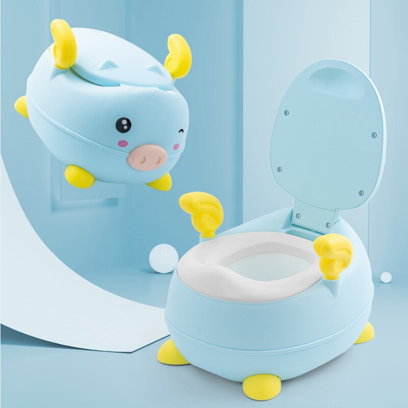 Sød gris børns gryde blød baby potte plast vej gryde spædbarn potte træning baby toilet sikker børn potte træner sæde stol: Blå hård pad