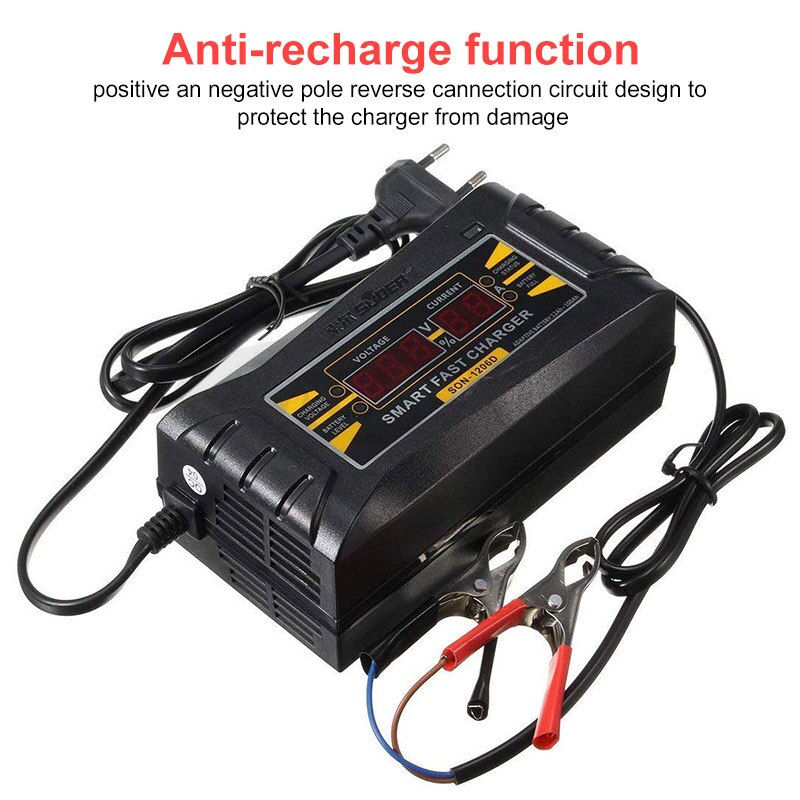 LCD Display Full Automatic Car Battery Charger EU/US Fast Charging 12V 6A Smart Lead acid Battery Car Motorcycle Battery Charger