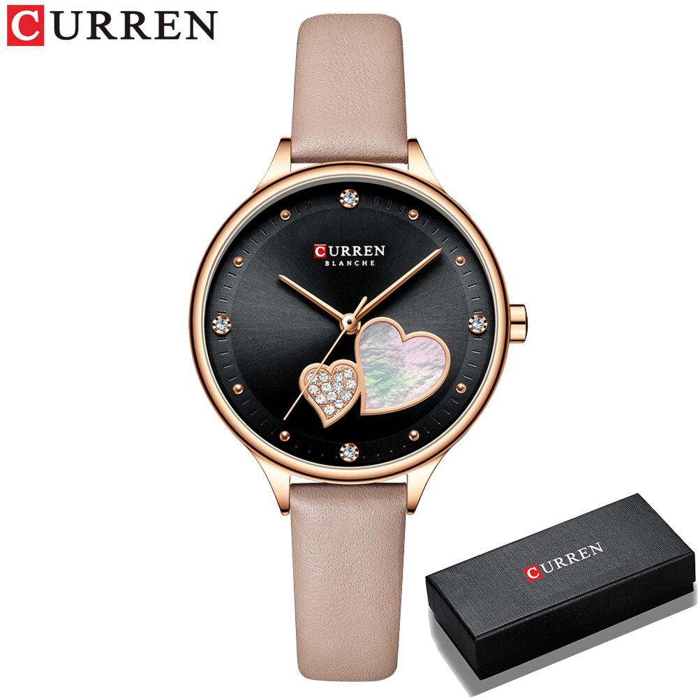 Curren Horloges Vrouwen Mode Lederen Quartz Polshorloge Charmante Strass Vrouwelijke Klok Zegarki Damskie: Goud