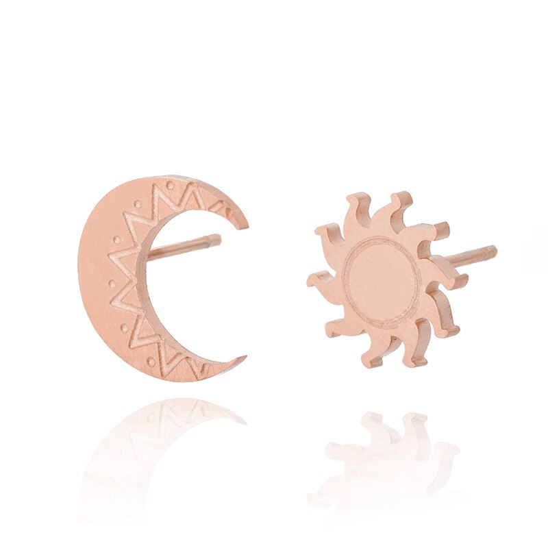 Trend Maan Zon Stud Oorbellen Voor Vrouwen Meisje Oorbellen Sieraden Roestvrij Staal Rose Goud Kleur Pendientes Bijoux Femme: Rose Goud Kleur