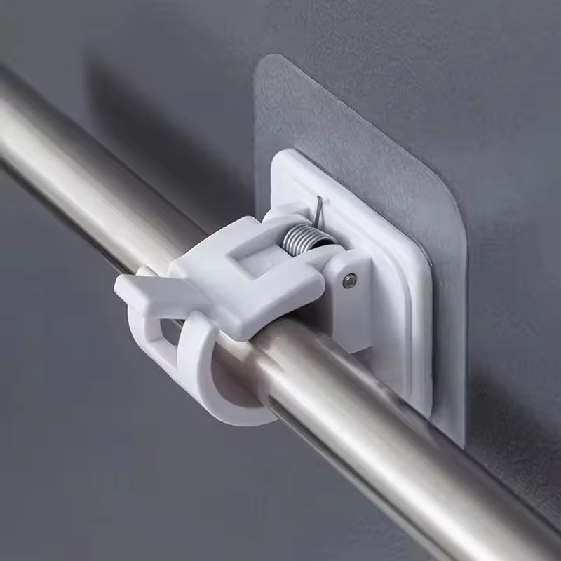 Soporte de Clips para barra de cortina ajustable, soporte de cortina autoadhesivo, gancho para colgar en barra de toalla, soporte de pared, soporte de varilla de fijación, 6 uds.