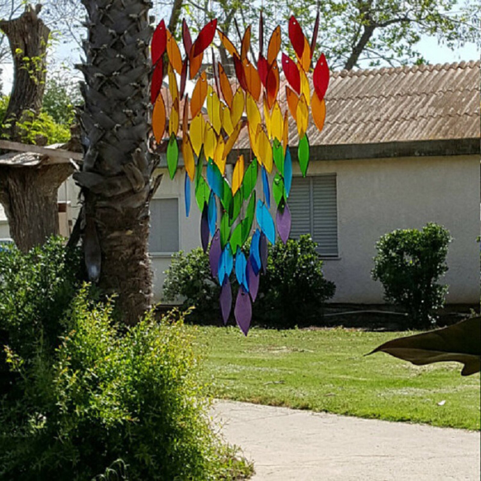 Rainbow Wind Chimes Wall Hanging Exquisite Waterfall Chime Outdoor Maple Leaf Wind Chimes Window Courtyard Gardening Decor