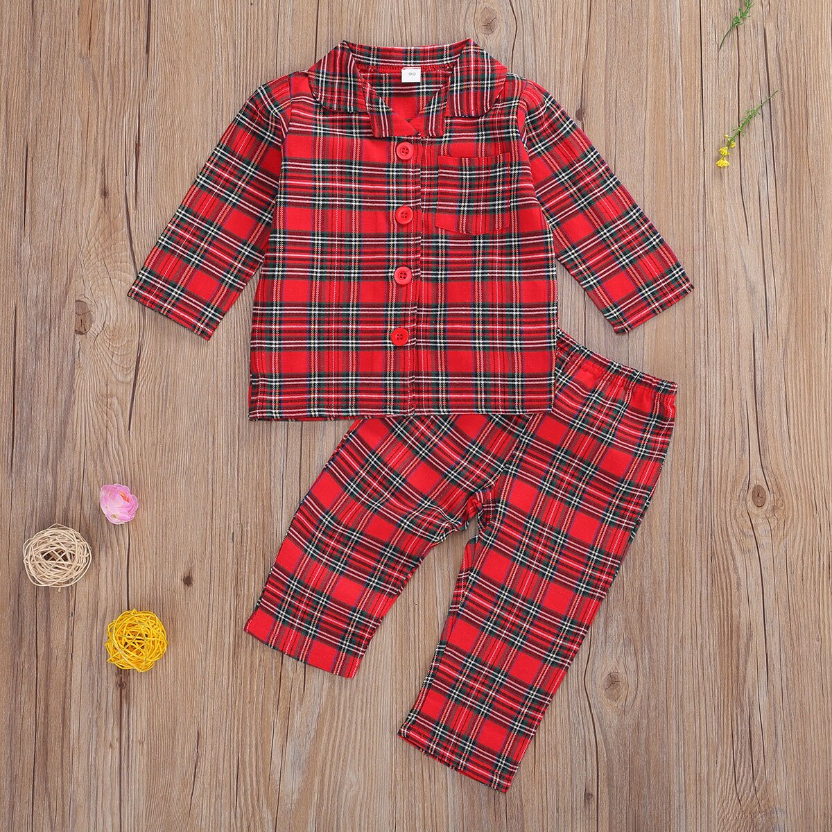 Børnehjemmetøj pyjamasæt langærmet turn-down krave med knap top elastisk talje lange bukser til forår og efterår