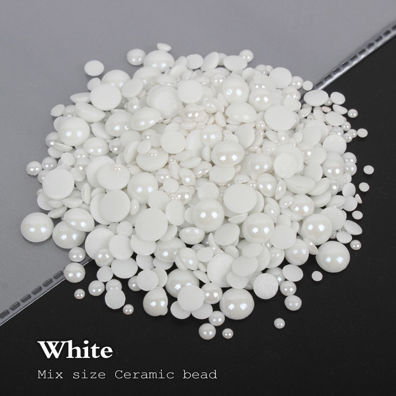 1000 stk/parti hvid/sort mix størrelser keramiske perler halvrund flatback perle 2mm-6mm blandet til diy lim nail art beklædningsgenstand