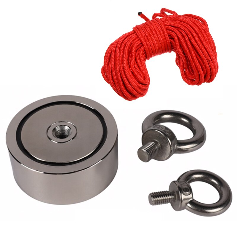 250KG D60mm Double face puissant rond néodyme aimant crochet de sauvetage aimant mer pêche équipements support + anneau et 10M corde